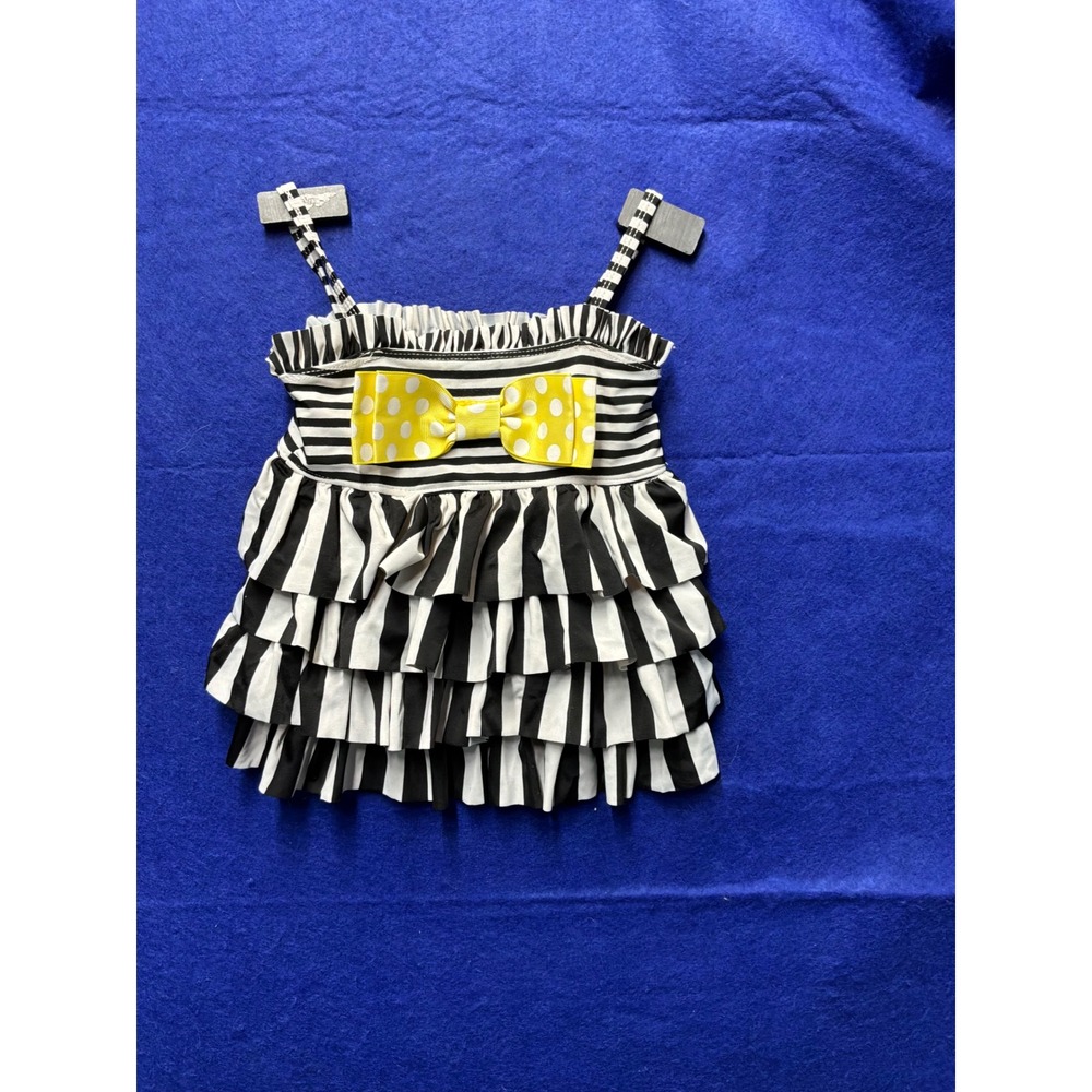 Nautical Toddler Girls Mud Pie Ruffle Swim Tankini Top 3T Black White Yellow